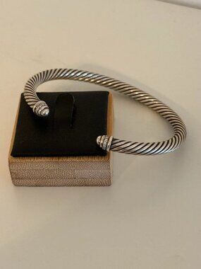 Silver David Yurman Classic Cable Bracelet, Set with Diamonds